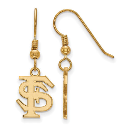 Gold Plated Sterling Silver Logoart Florida State University F S Small Dangle Wire Earrings