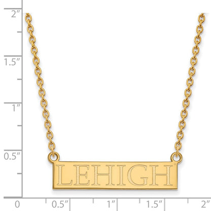 Gold Plated Sterling Silver Logoart Lehigh University Large Bar Pendant 18 Inch Necklace