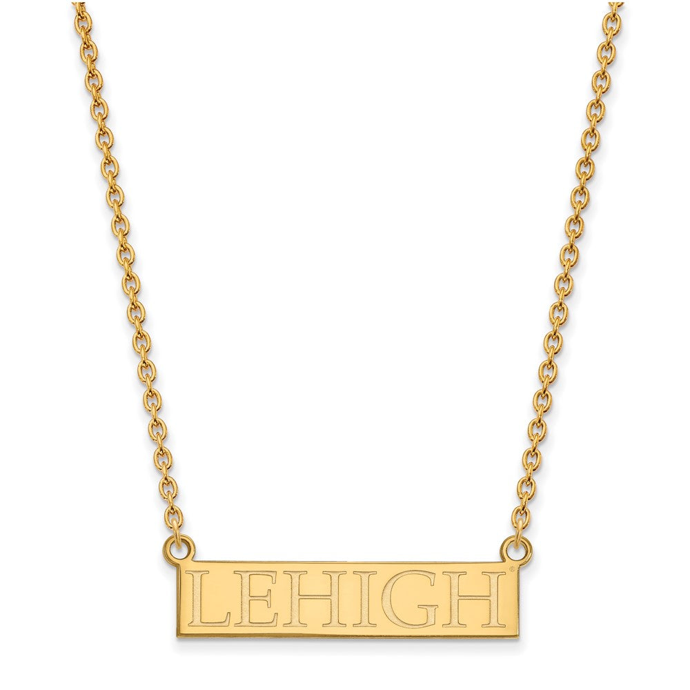 Gold Plated Sterling Silver Logoart Lehigh University Large Bar Pendant 18 Inch Necklace
