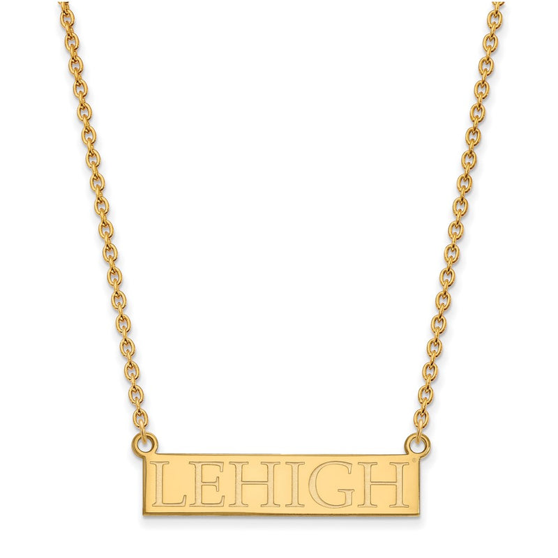 Gold Plated Sterling Silver Logoart Lehigh University Large Bar Pendant 18 Inch Necklace