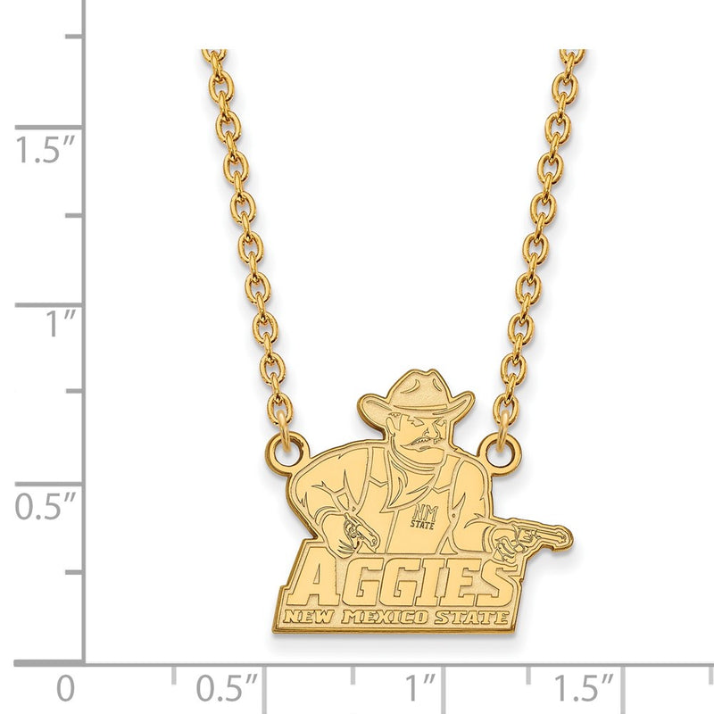 Gold Plated Sterling Silver Logoart New Mexico State University Aggies Large Pendant 18 Inch Necklace