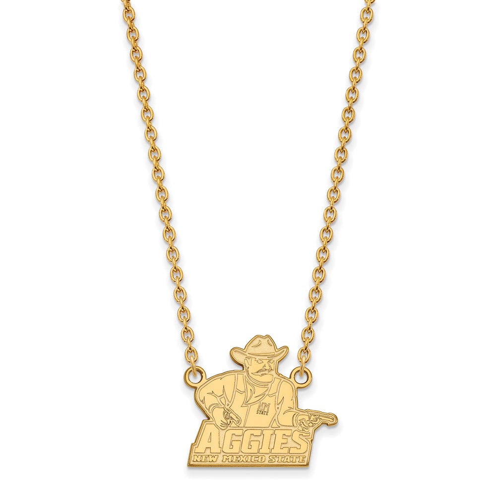 Gold Plated Sterling Silver Logoart New Mexico State University Aggies Large Pendant 18 Inch Necklace