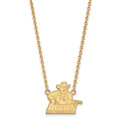 Gold Plated Sterling Silver Logoart New Mexico State University Aggies Large Pendant 18 Inch Necklace