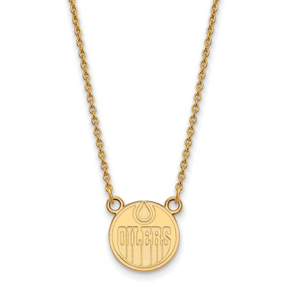 14K Yellow Gold Nhl Logoart Edmonton Oilers Small Pendant 18 Inch Necklace