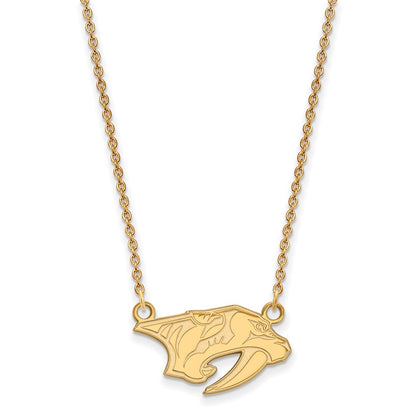 Gold Plated Sterling Silver Nhl Logoart Nashville Predators Small Pendant 18 Inch Necklace