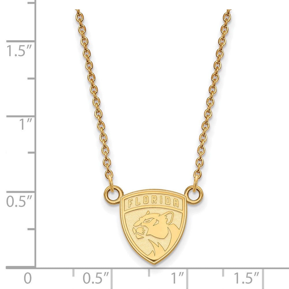 Gold Plated Sterling Silver Nhl Logoart Florida Panthers Small Pendant 18 Inch Necklace