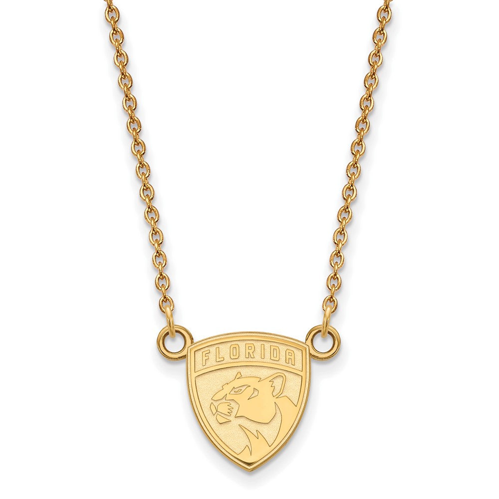 Gold Plated Sterling Silver Nhl Logoart Florida Panthers Small Pendant 18 Inch Necklace