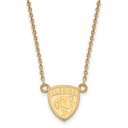 Gold Plated Sterling Silver Nhl Logoart Florida Panthers Small Pendant 18 Inch Necklace
