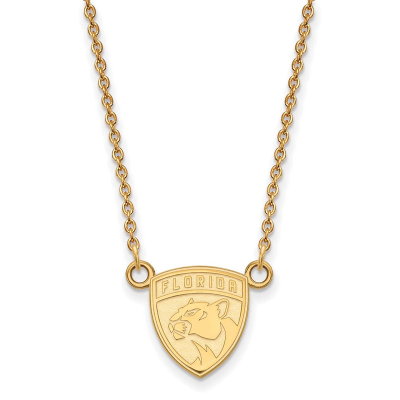 Gold Plated Sterling Silver Nhl Logoart Florida Panthers Small Pendant 18 Inch Necklace