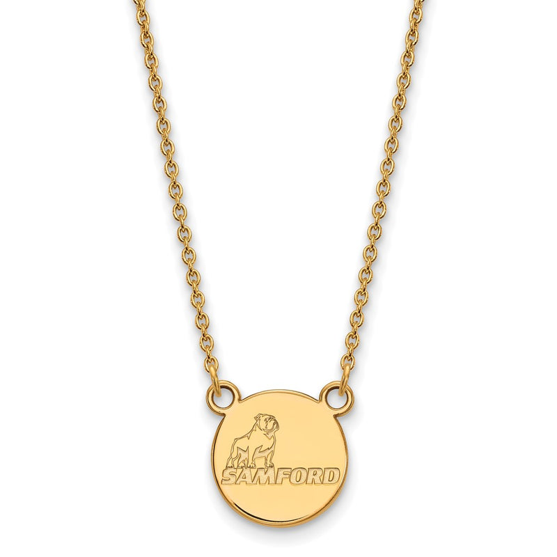 Gold Plated Sterling Silver Logoart Samford University Small Disc Pendant 18 Inch Necklace