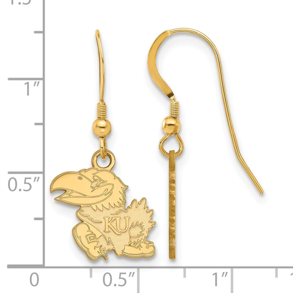 Gold Plated Sterling Silver Logoart University Of Kansas Jayhawk Small Dangle Wire Earrings
