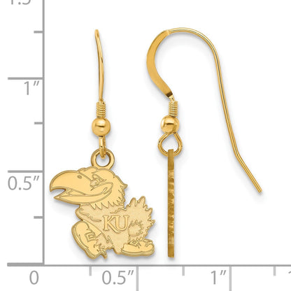 Gold Plated Sterling Silver Logoart University Of Kansas Jayhawk Small Dangle Wire Earrings