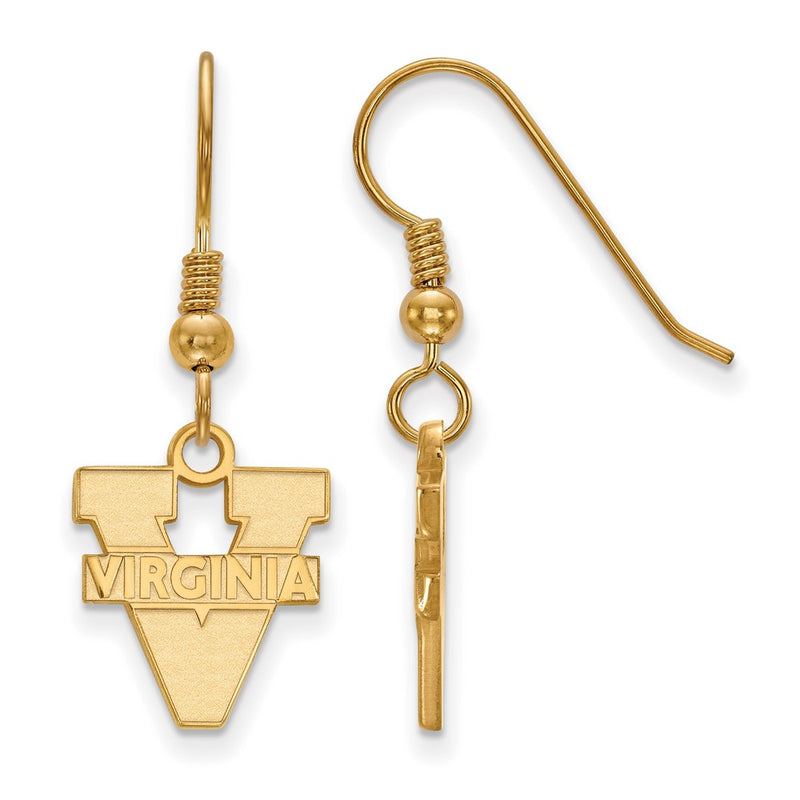 Gold Plated Sterling Silver Logoart University Of Virginia Small Dangle Wire Earrings