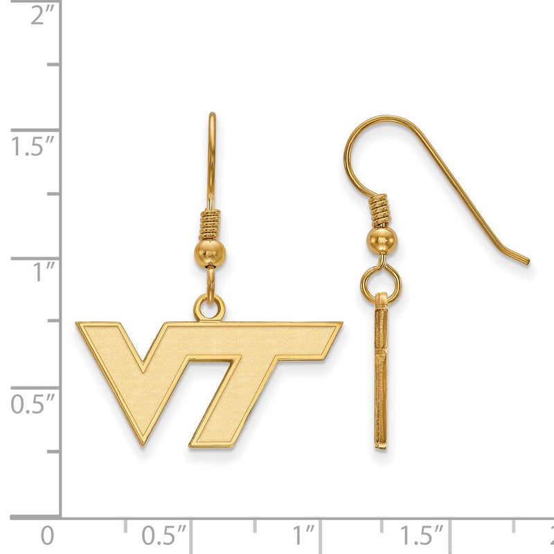 Gold Plated Sterling Silver Logoart Virginia Tech V T Small Dangle Wire Earrings