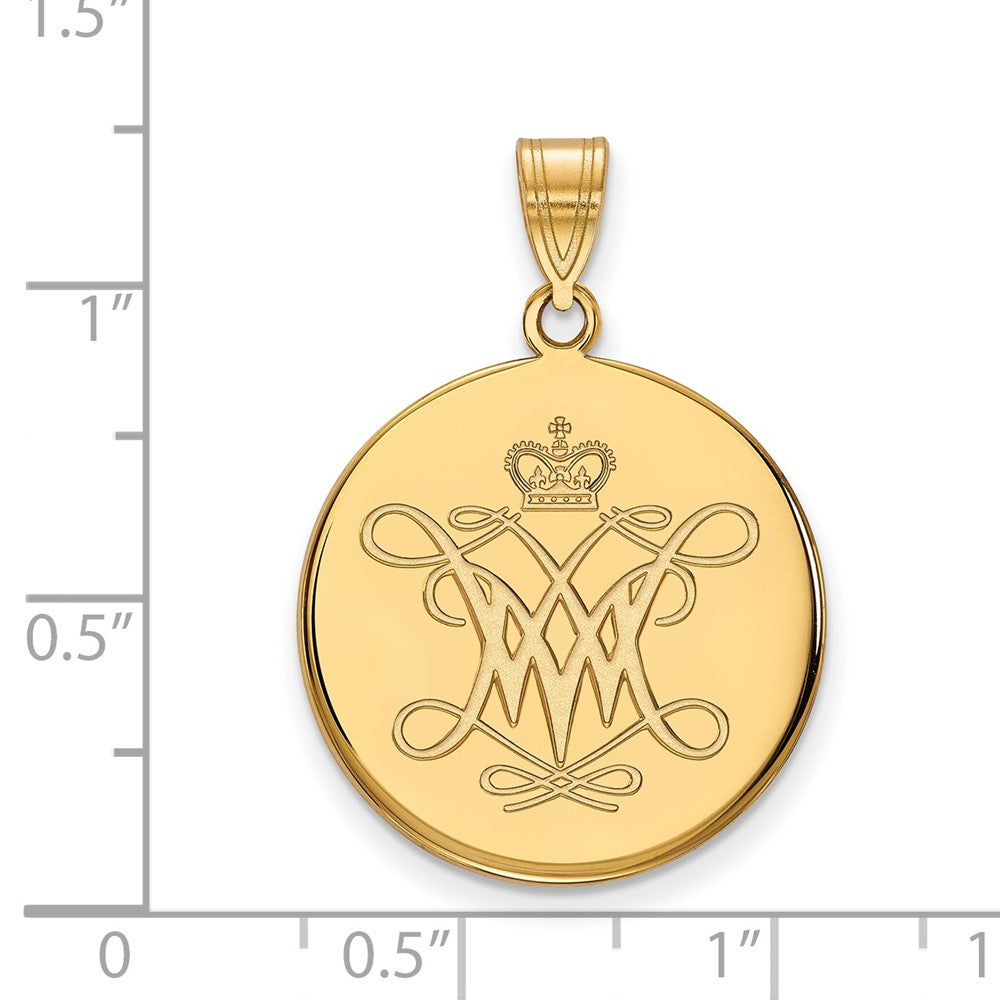 14K Yellow Gold Logoart College Of William And Mary Large Disc Pendant