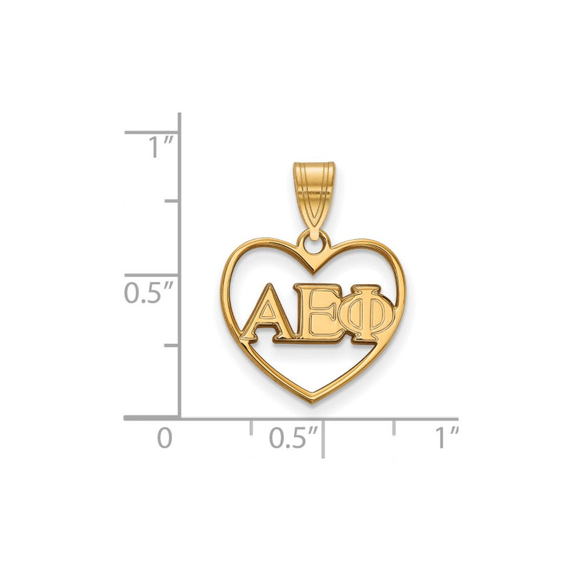 Gold Plated Sterling Silver Logoart Alpha Epsilon Phi Sorority Greek Letters Heart Pendant