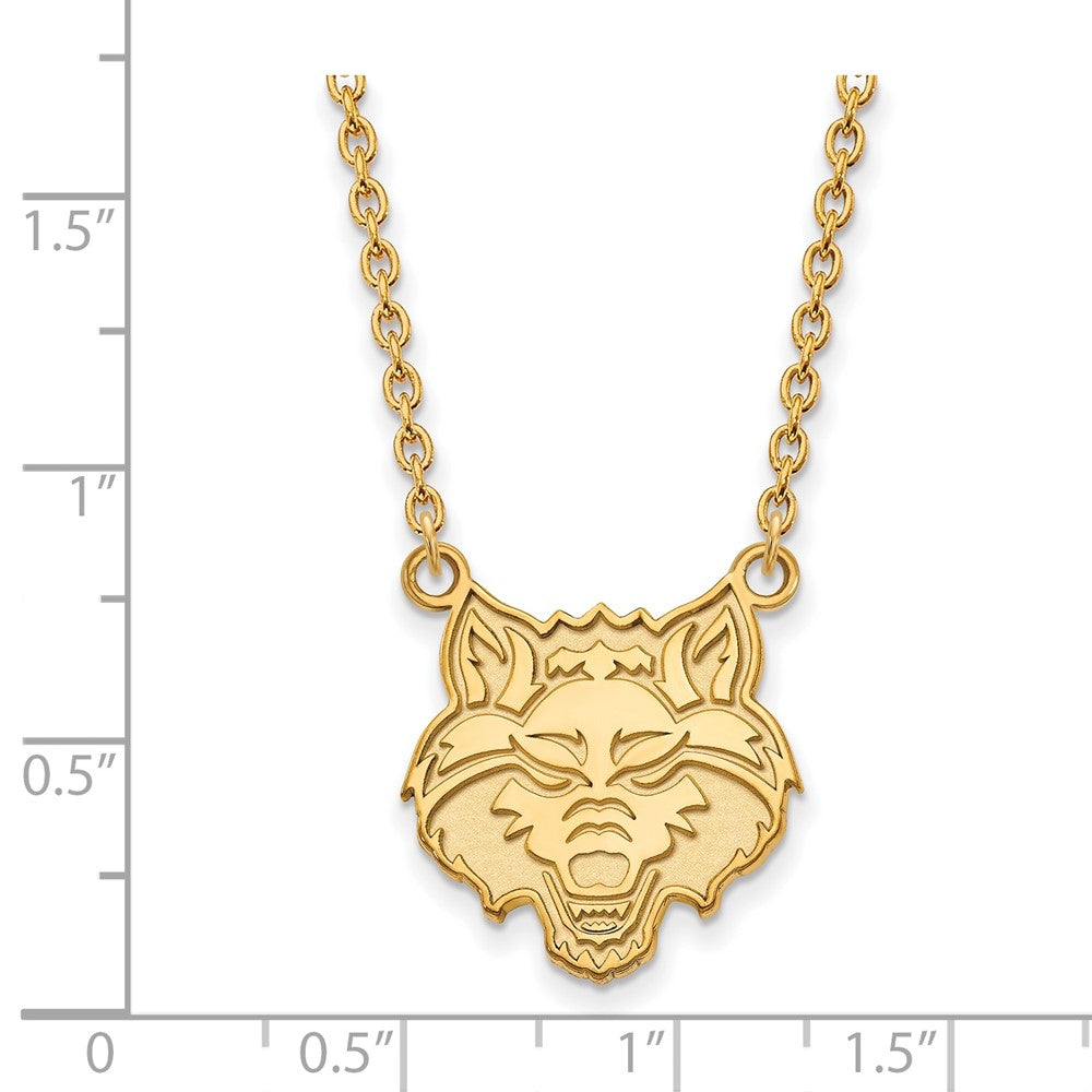 Gold Plated Sterling Silver Logoart Arkansas State University Wolf Large Pendant 18 Inch Necklace