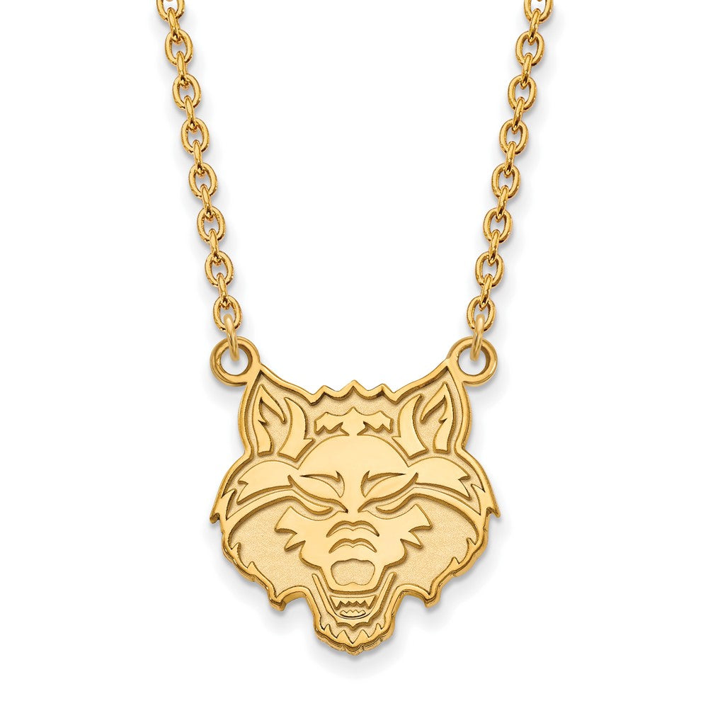 Gold Plated Sterling Silver Logoart Arkansas State University Wolf Large Pendant 18 Inch Necklace