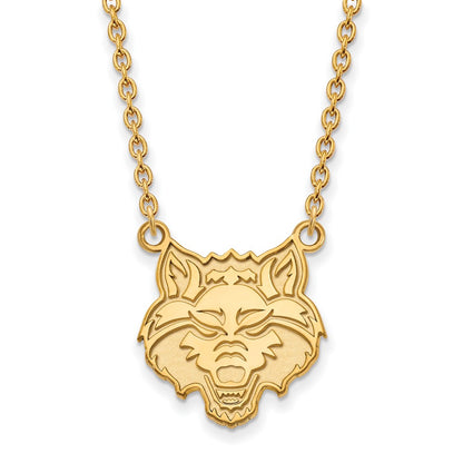 Gold Plated Sterling Silver Logoart Arkansas State University Wolf Large Pendant 18 Inch Necklace