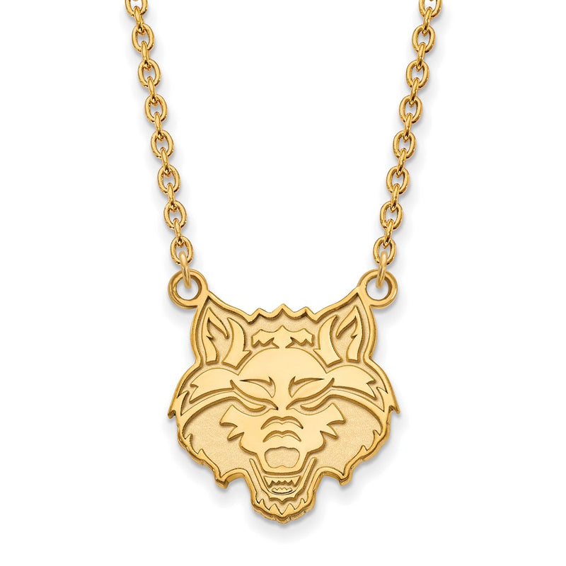 Gold Plated Sterling Silver Logoart Arkansas State University Wolf Large Pendant 18 Inch Necklace