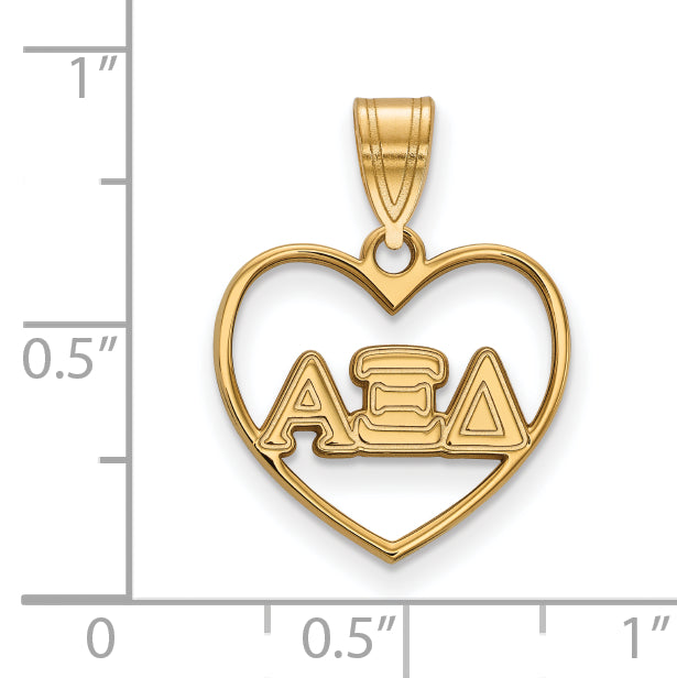 Gold Plated Sterling Silver Logoart Alpha Xi Delta Sorority Greek Letters Heart Pendant