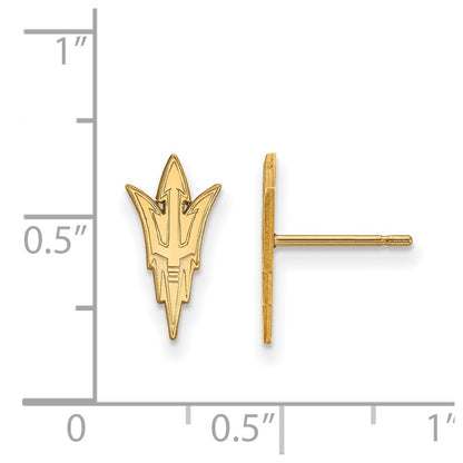 Gold Plated Sterling Silver Logoart Arizona State University Pitchfork Small Post Earrings