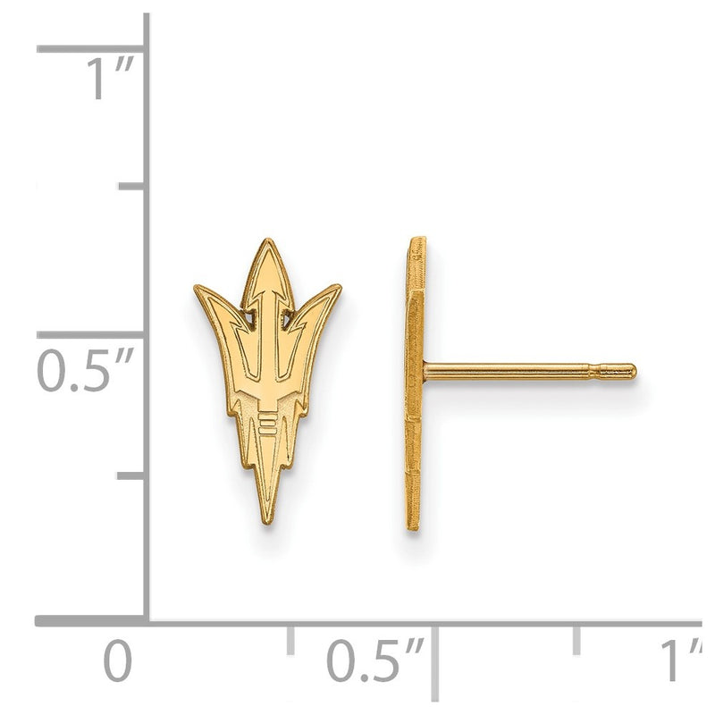Gold Plated Sterling Silver Logoart Arizona State University Pitchfork Small Post Earrings