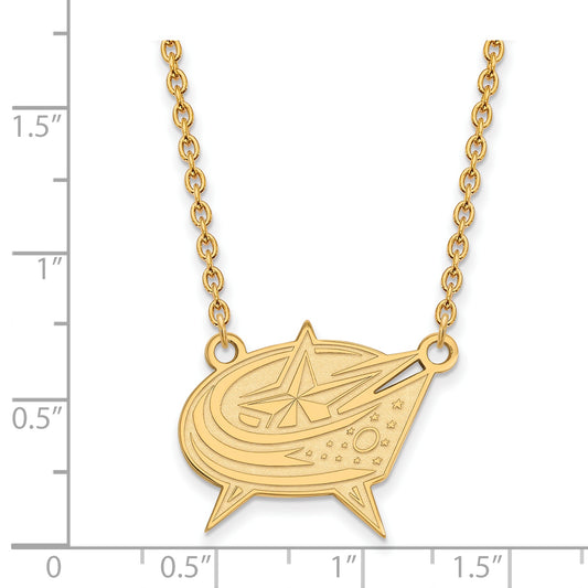 10K Yellow Gold Nhl Logoart Columbus Blue Jackets Large Pendant 18 Inch Necklace
