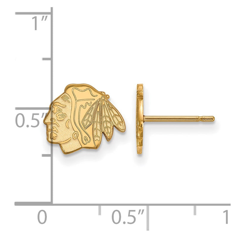 Gold Plated Sterling Silver Nhl Logoart Chicago Blackhawks Extra Small Post Earrings