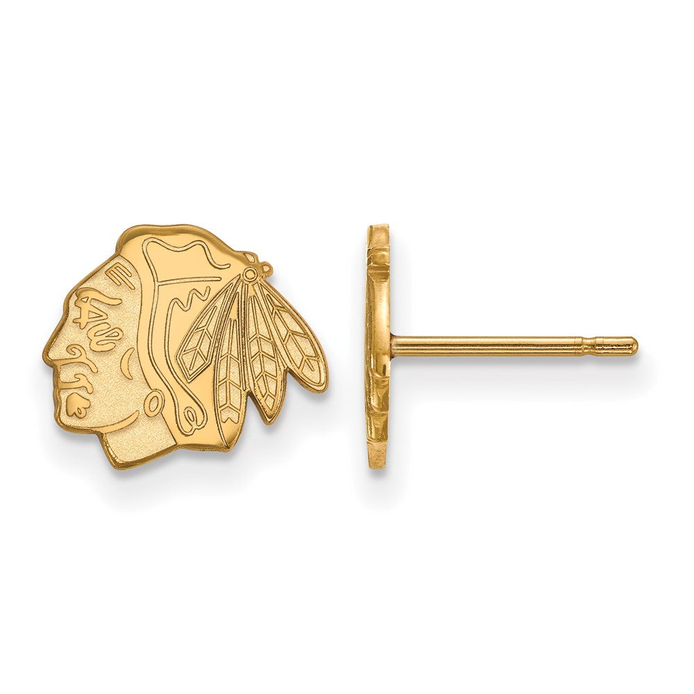 10K Yellow Gold Nhl Logoart Chicago Blackhawks Extra Small Post Earrings