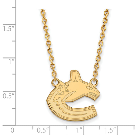 10K Yellow Gold Nhl Logoart Vancouver Canucks Large Pendant 18 Inch Necklace