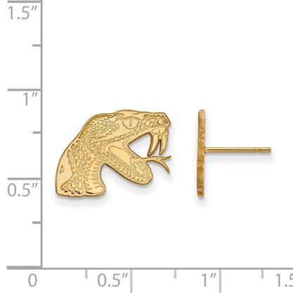 Gold Plated Sterling Silver Logoart Florida A And M University Rattler Small Post Earrings