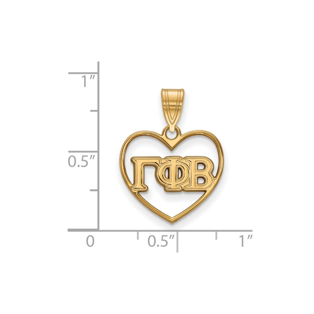 Gold Plated Sterling Silver Logoart Gamma Phi Beta Sorority Greek Letters Heart Pendant