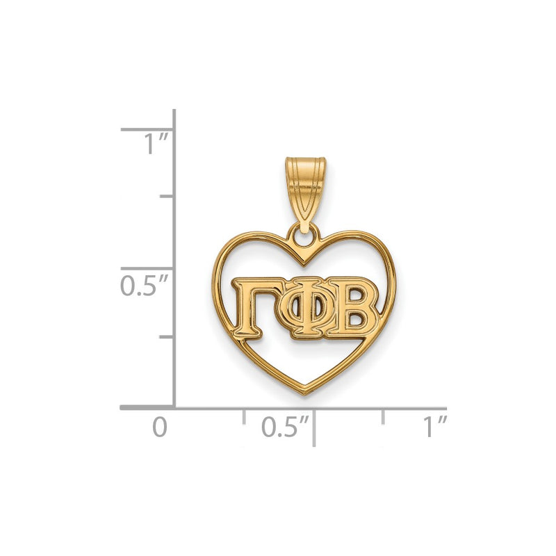 Gold Plated Sterling Silver Logoart Gamma Phi Beta Sorority Greek Letters Heart Pendant