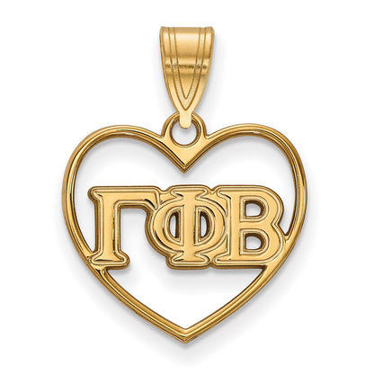 Gold Plated Sterling Silver Logoart Gamma Phi Beta Sorority Greek Letters Heart Pendant