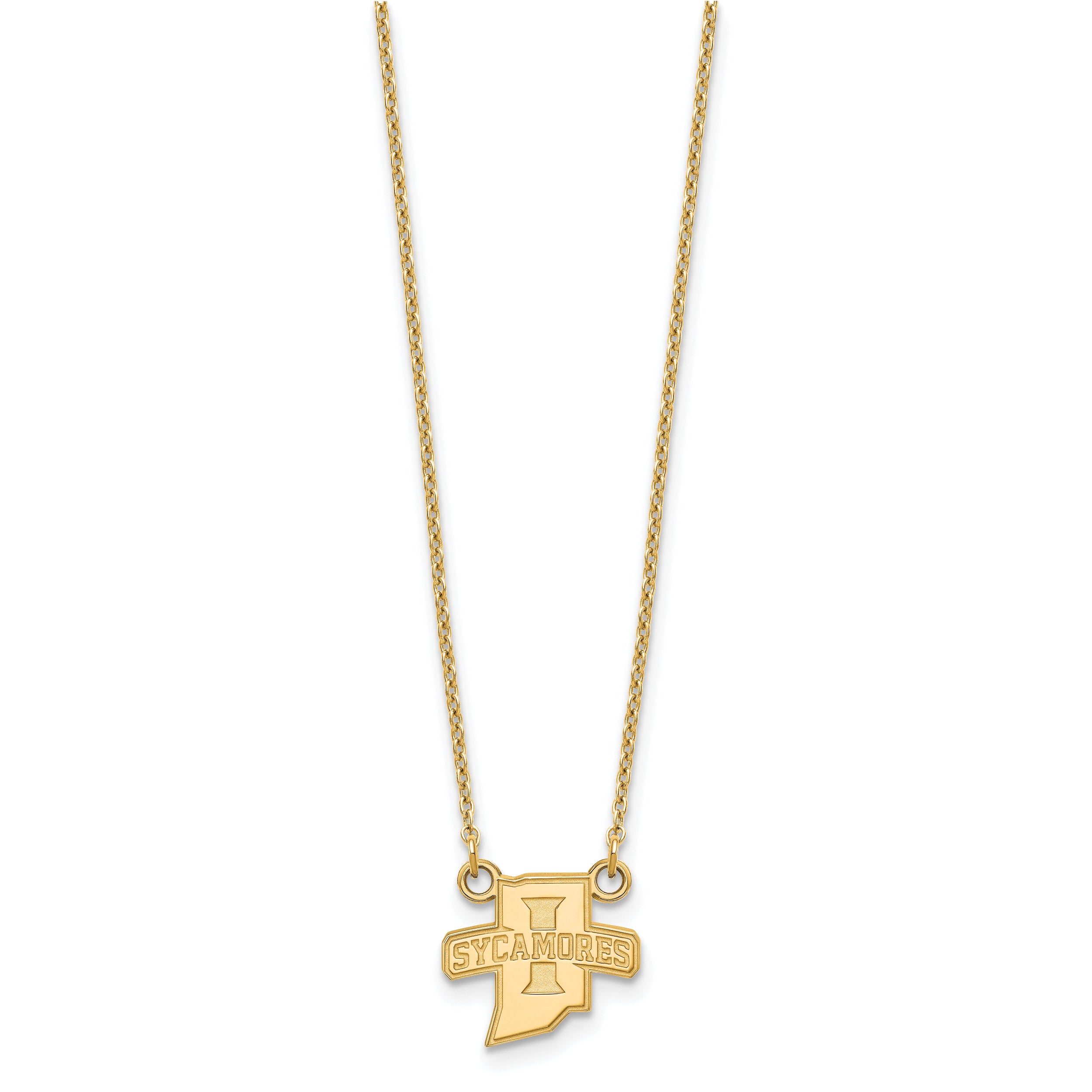 10K Yellow Gold Logoart Indiana State University Sycamores Small Pendant 18 Inch Necklace