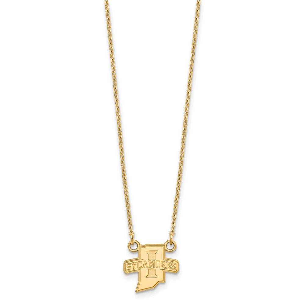 Gold Plated Sterling Silver Logoart Indiana State University Sycamores Small Pendant 18 Inch Necklace