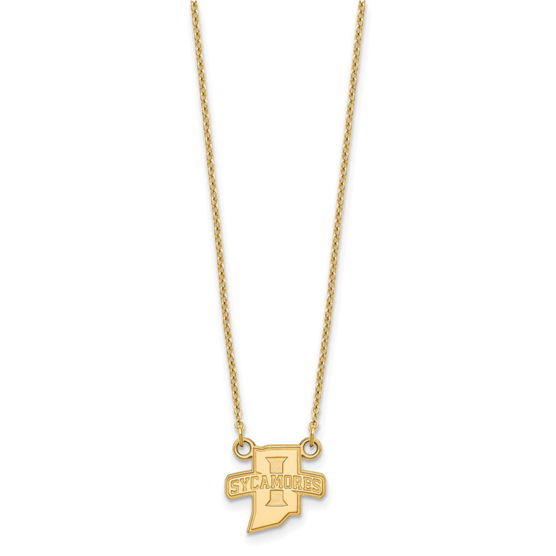 Gold Plated Sterling Silver Logoart Indiana State University Sycamores Small Pendant 18 Inch Necklace