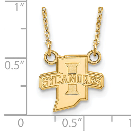 10K Yellow Gold Logoart Indiana State University Sycamores Small Pendant 18 Inch Necklace