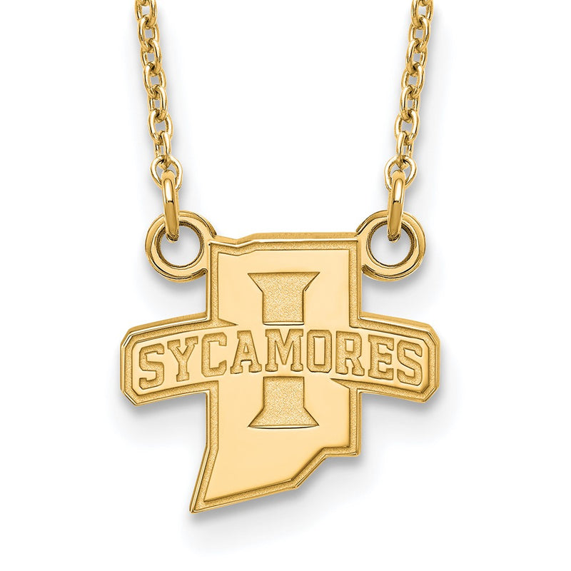Gold Plated Sterling Silver Logoart Indiana State University Sycamores Small Pendant 18 Inch Necklace