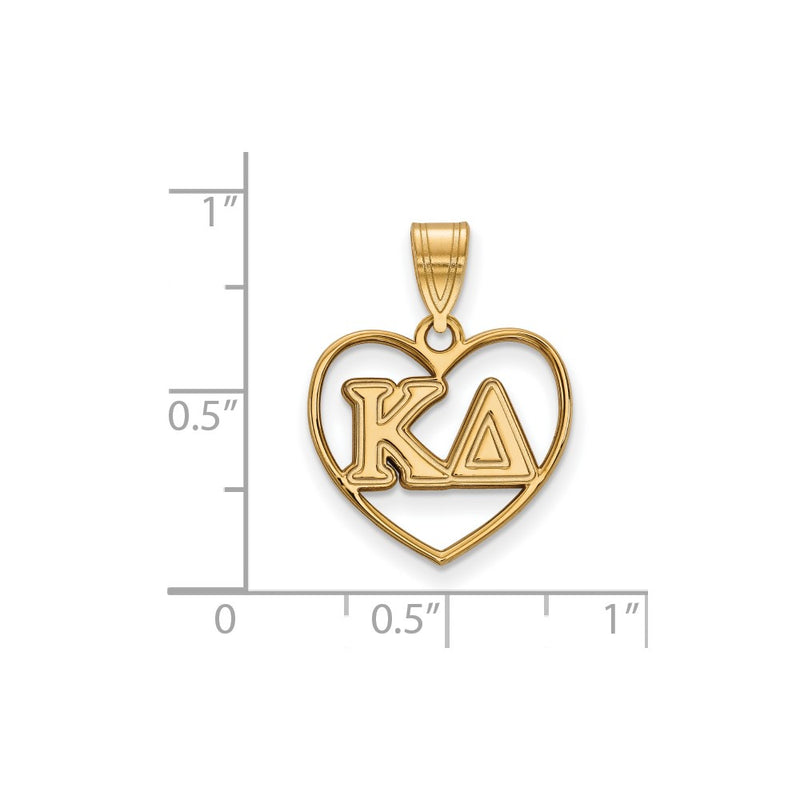 Gold Plated Sterling Silver Logoart Kappa Delta Sorority Greek Letters Heart Pendant