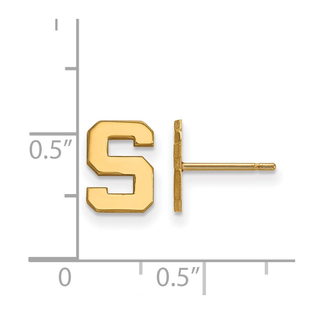 14K Yellow Gold Logoart Michigan State University Letter S Extra Small Post Earrings