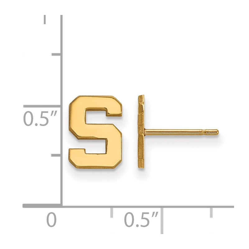 Gold Plated Sterling Silver Logoart Michigan State University Letter S Extra Small Post Earrings