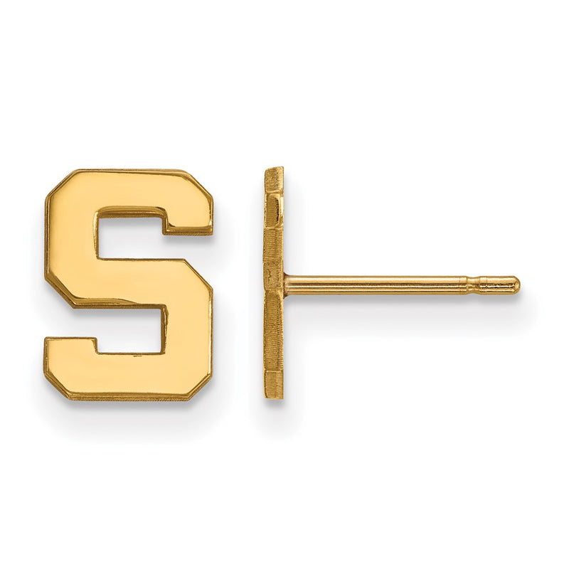 Gold Plated Sterling Silver Logoart Michigan State University Letter S Extra Small Post Earrings