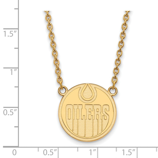 10K Yellow Gold Nhl Logoart Edmonton Oilers Large Pendant 18 Inch Necklace