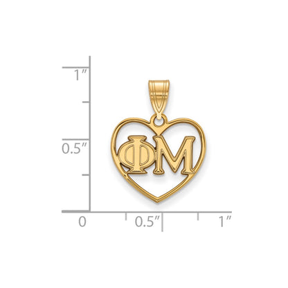 Gold Plated Sterling Silver Logoart Phi Mu Sorority Greek Letters Heart Pendant