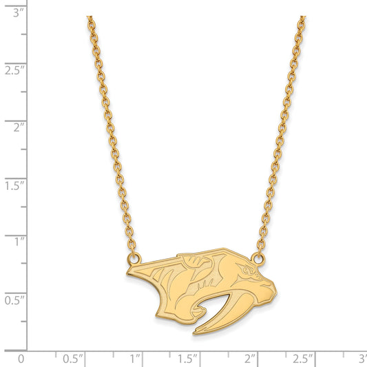 10K Yellow Gold Nhl Logoart Nashville Predators Large Pendant 18 Inch Necklace