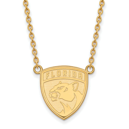 10K Yellow Gold Nhl Logoart Florida Panthers Large Pendant 18 Inch Necklace