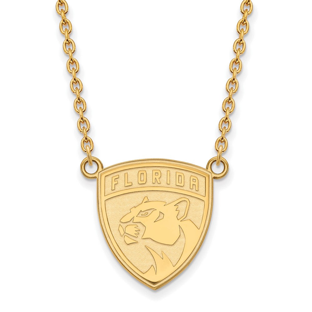 Gold Plated Sterling Silver Nhl Logoart Florida Panthers Large Pendant 18 Inch Necklace