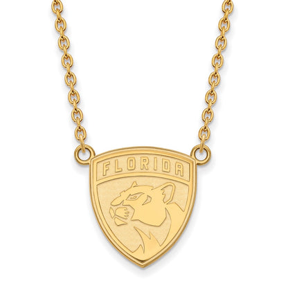Gold Plated Sterling Silver Nhl Logoart Florida Panthers Large Pendant 18 Inch Necklace